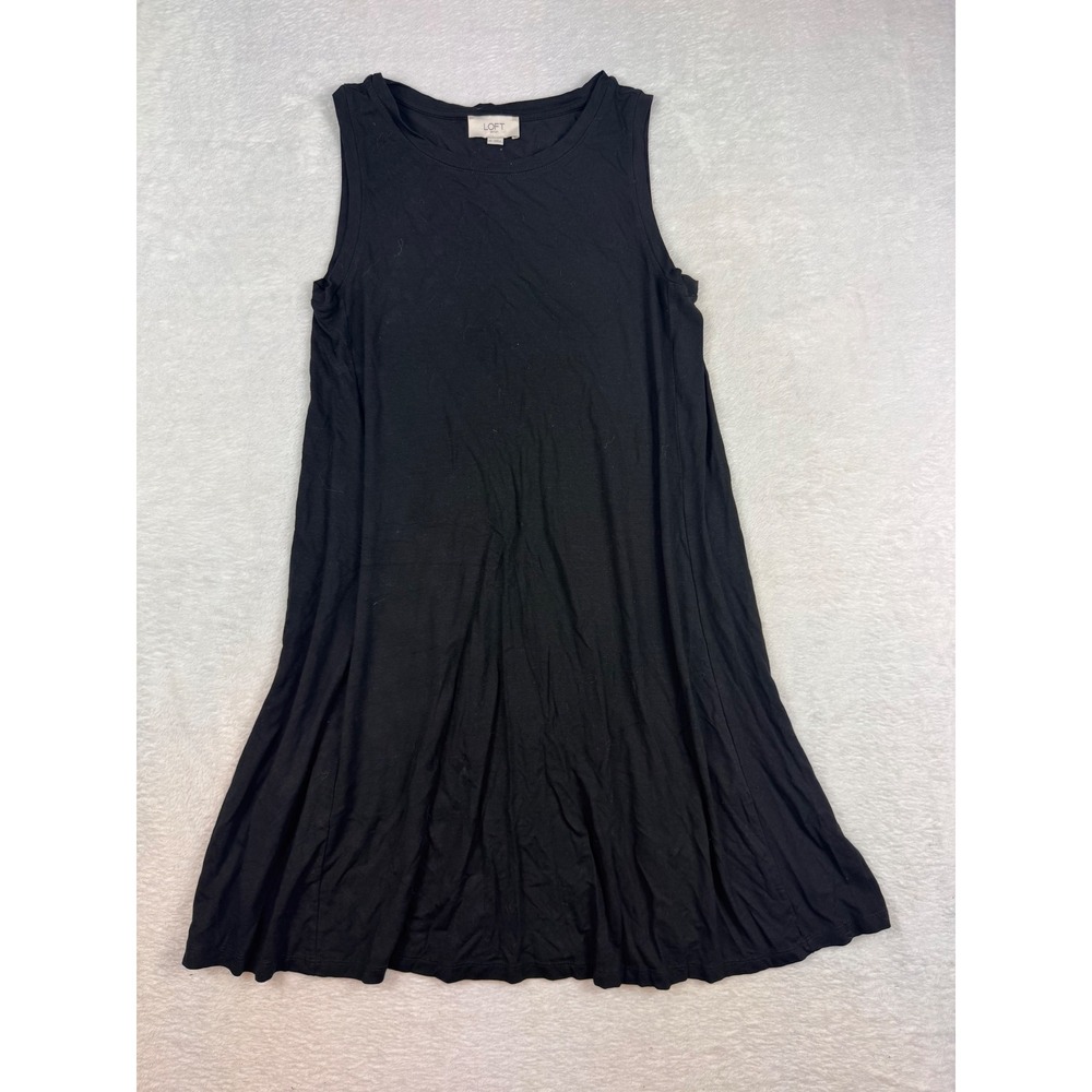 Loft Outlet Womens XS Black Sleeveless Swing Mini Dress Crew Neck Knit A-Line